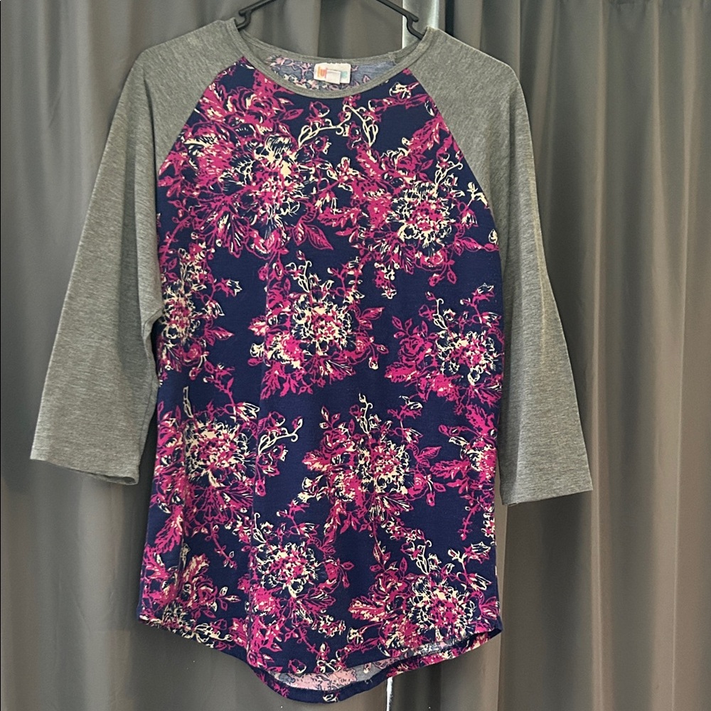 LuLaRoe Floral Raglan Sleeve Top - Pink and Navy